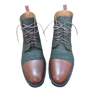 TAFT Green Suede Brown Cap Toe Boots Mens 9.5-10 EU43 Lace Up Dress Boot
